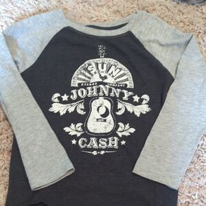 Gray and Black Long Sleeve Raglan Tee with Johnny Cash Graphic